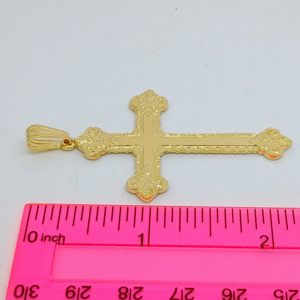 Karatbond Vintage Y2K Gold Ornate Fleur-de-lis Cross Pendant Made in USA NOS